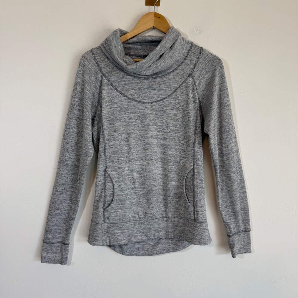 KÜHL Lea Pullover M Gray Cowl Neck Thumbholes Gorpcore Hiking Outdoor Sweater